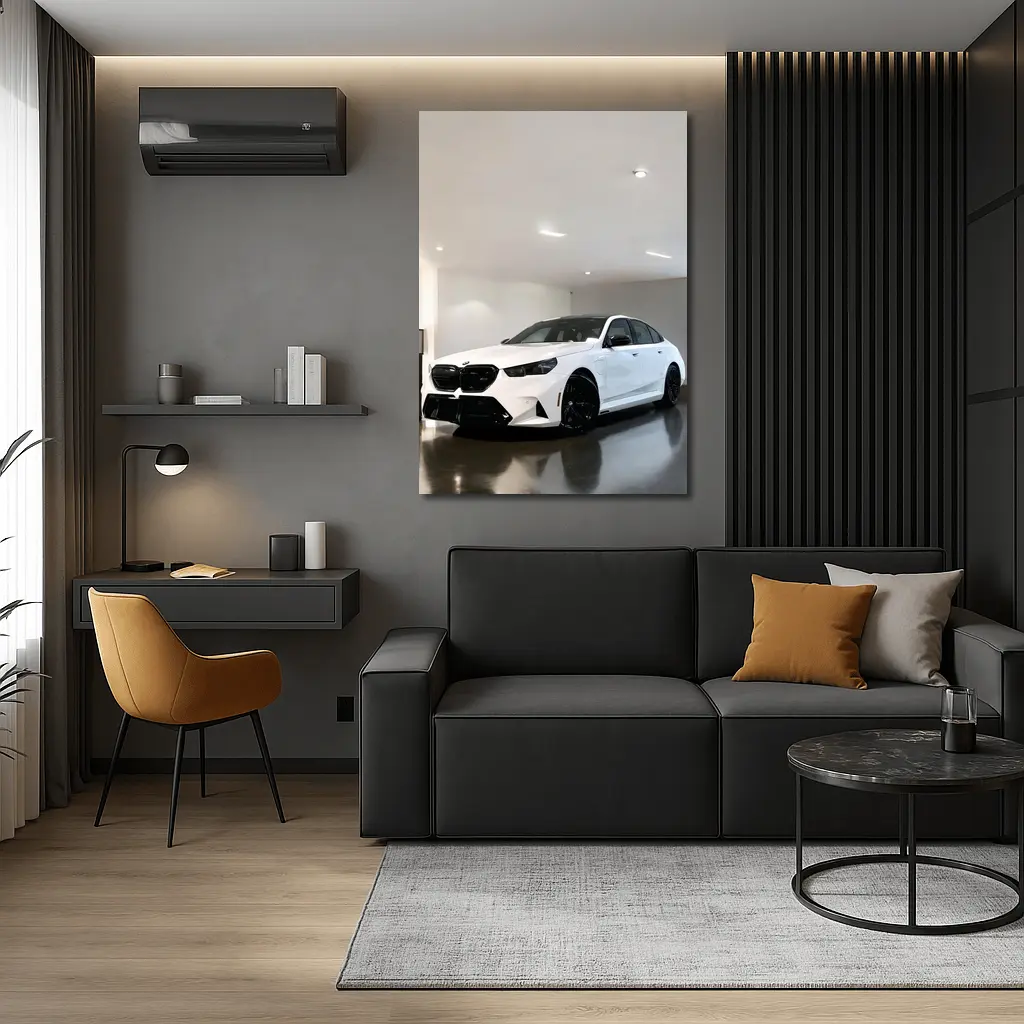 BMW M5 White Sedan Indoor Garage – Wall Art