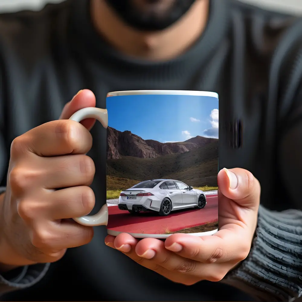 BMW M5 Silver Sedan Mountain Racing Track – Mugs