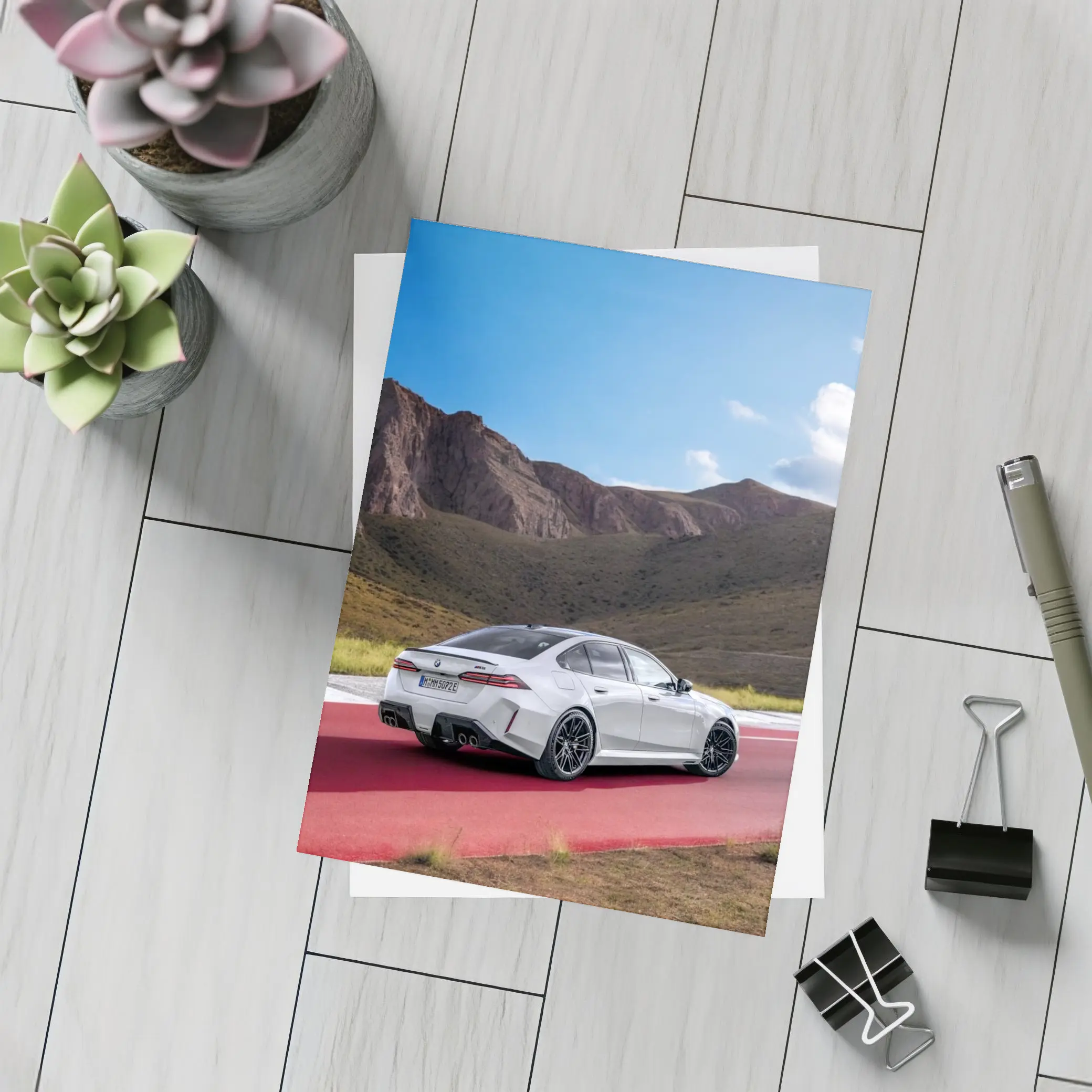 BMW M5 Silver Sedan Mountain Racing Track – Postcards