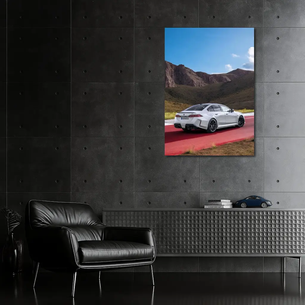 BMW M5 Silver Sedan Mountain Racing Track – Wall Art