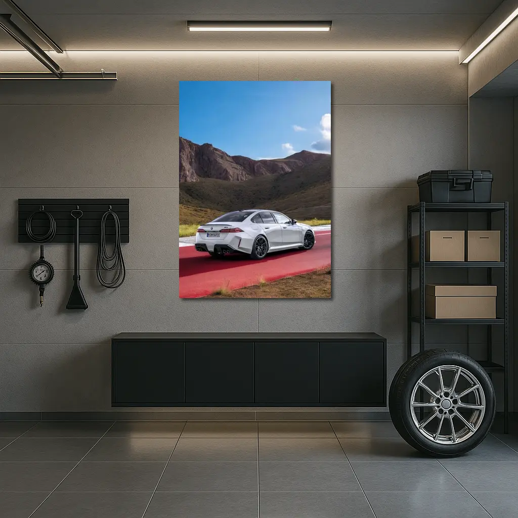 BMW M5 Silver Sedan Mountain Racing Track – Wall Art