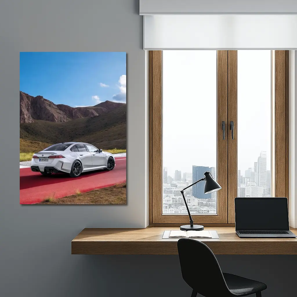 BMW M5 Silver Sedan Mountain Racing Track – Wall Art