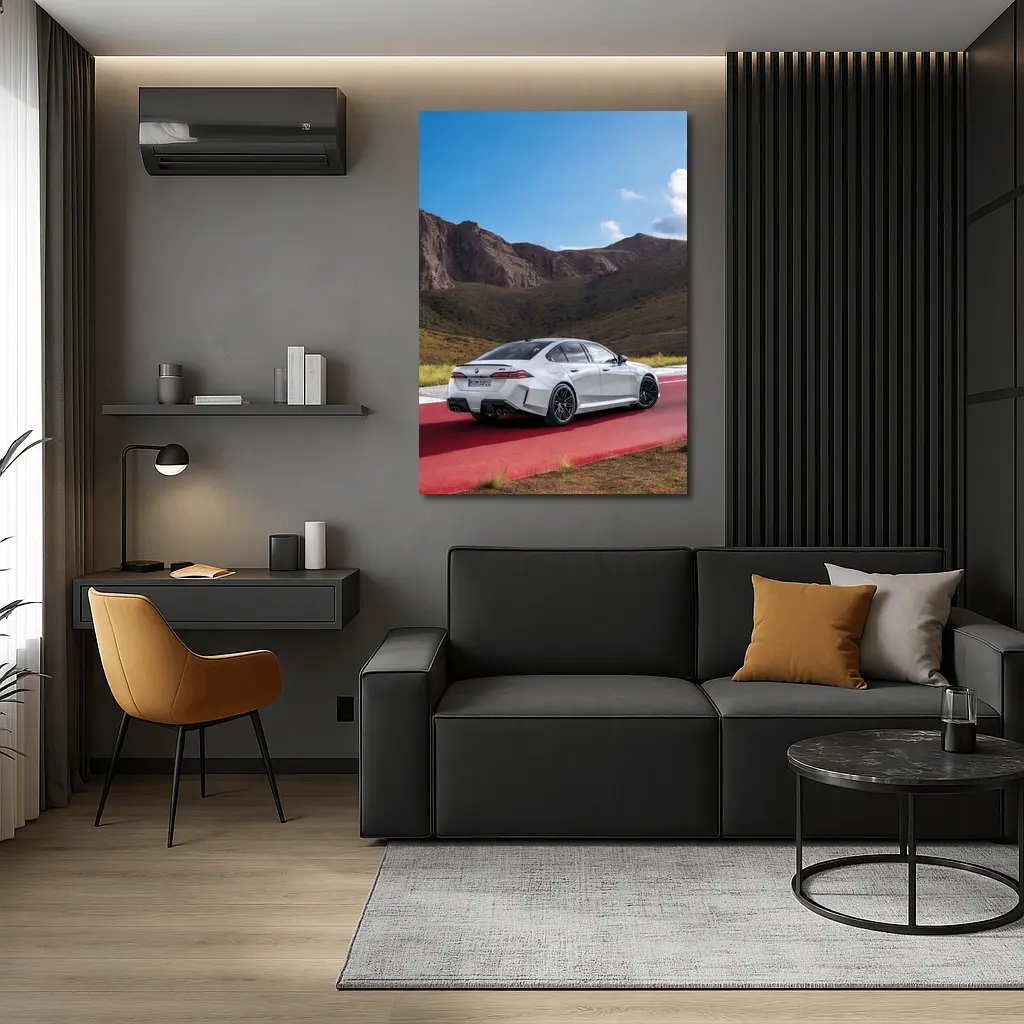 BMW M5 Silver Sedan Mountain Racing Track – Wall Art
