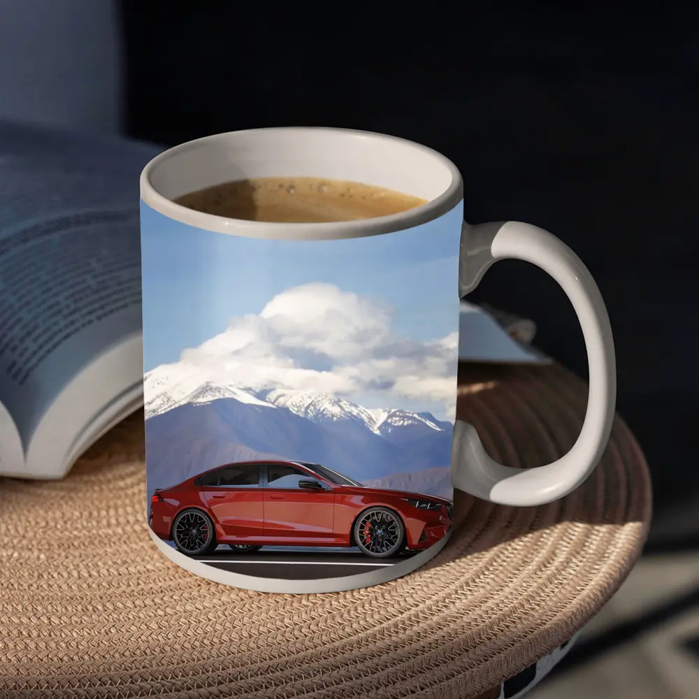 BMW M5 Red Sedan Mountain Road – Mugs