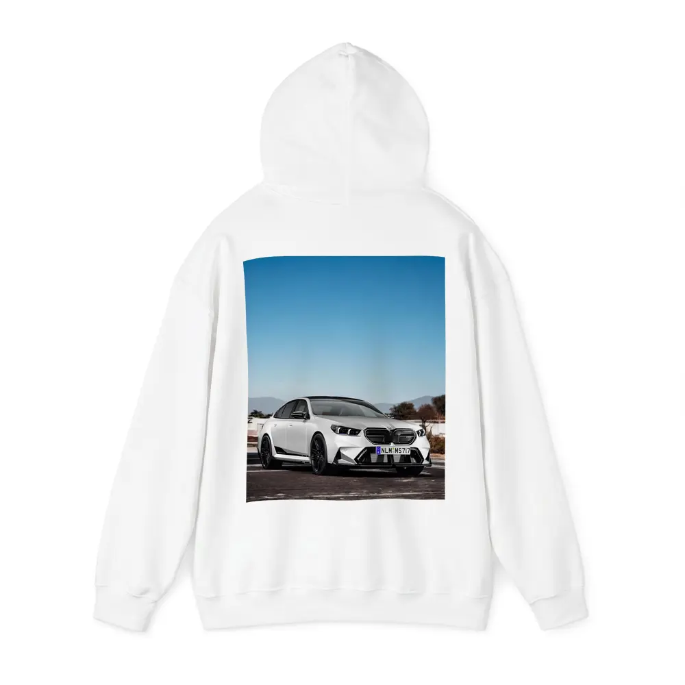 BMW M5 White Sedan Open Road Sky – Hoodies