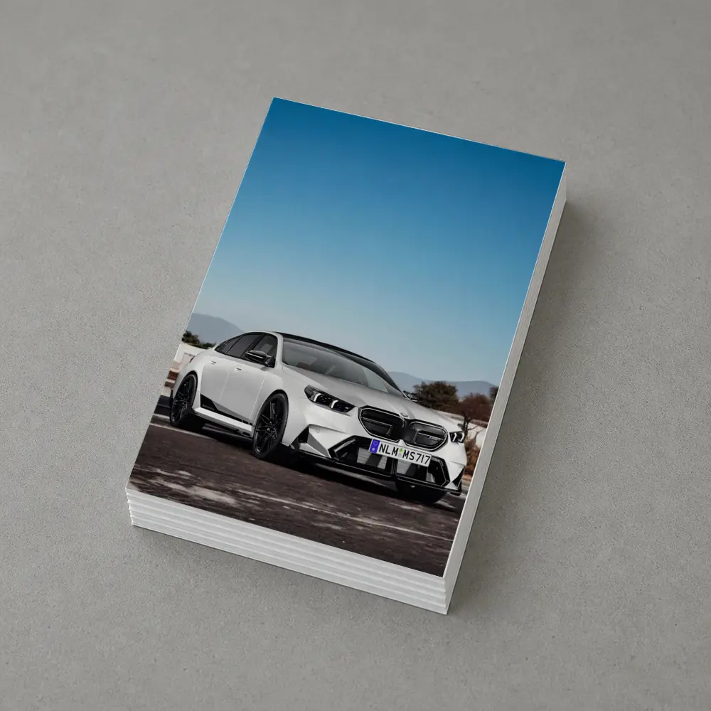 BMW M5 White Sedan Open Road Sky – Postcards