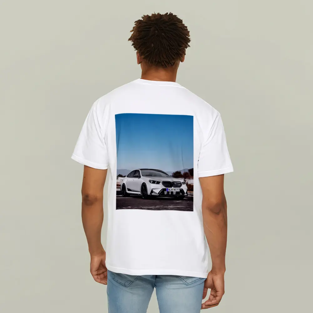BMW M5 White Sedan Open Road Sky – T-Shirts