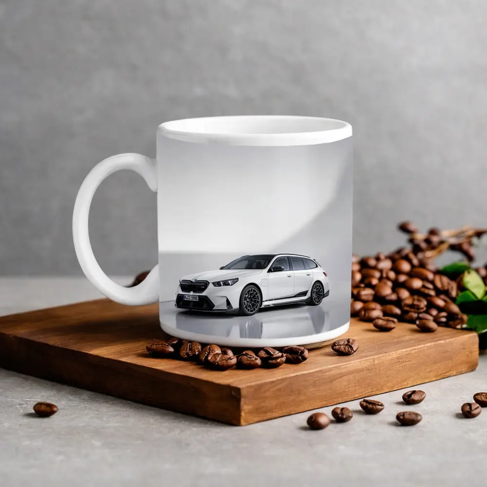 BMW M5 Touring White Studio Background – Mugs