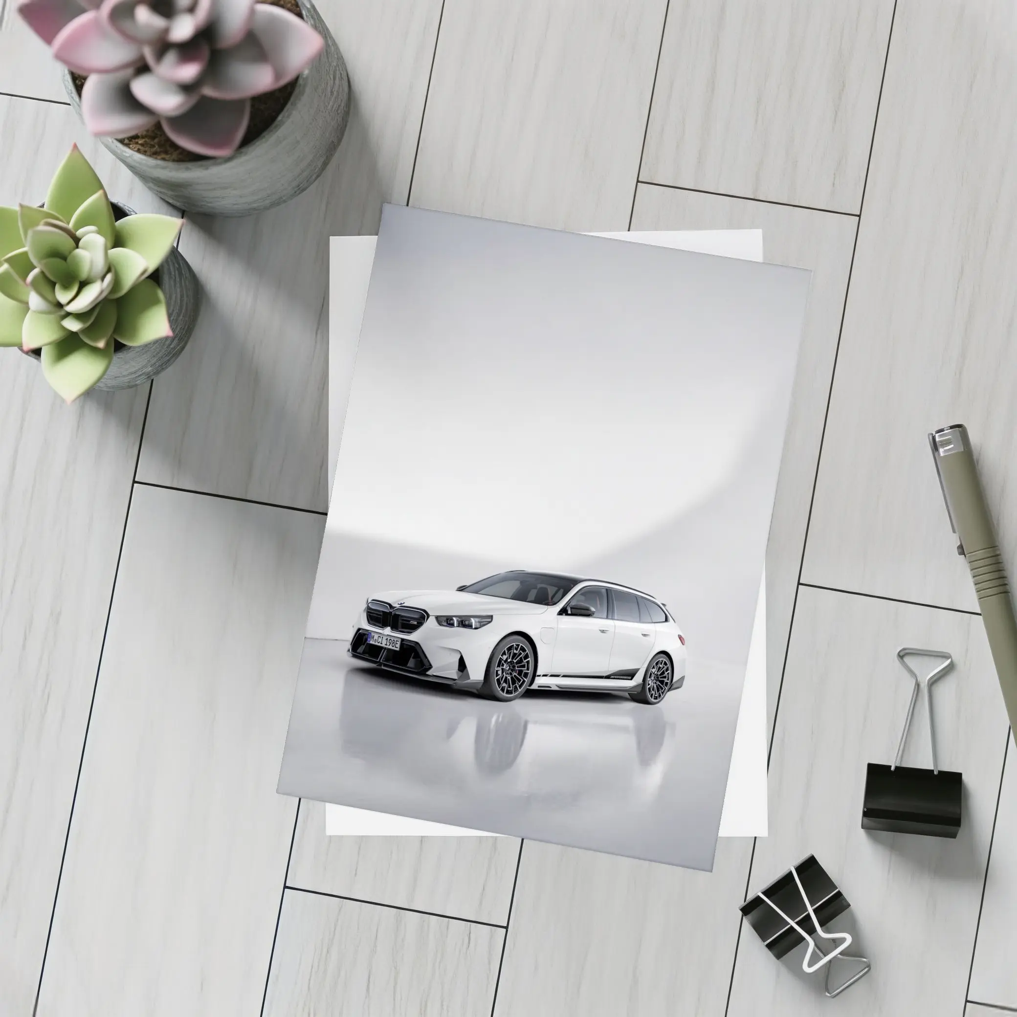 BMW M5 Touring White Studio Background – Postcards