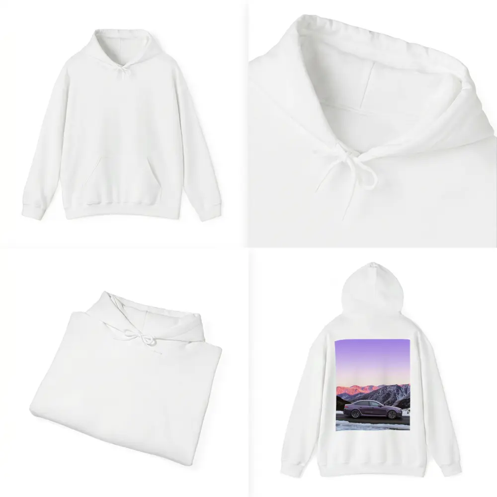BMW M5 Purple Sedan Snowy Mountain Sunset – Hoodies