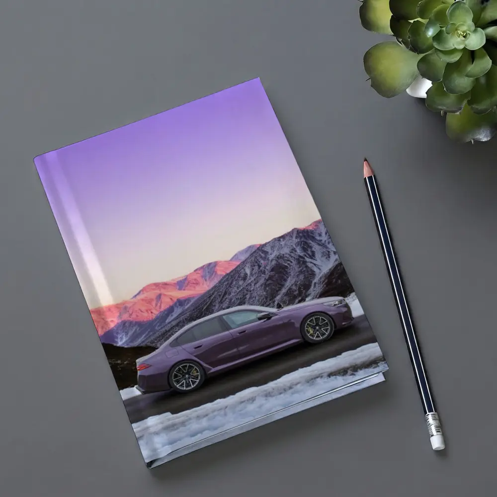 BMW M5 Purple Sedan Snowy Mountain Sunset – Notebooks