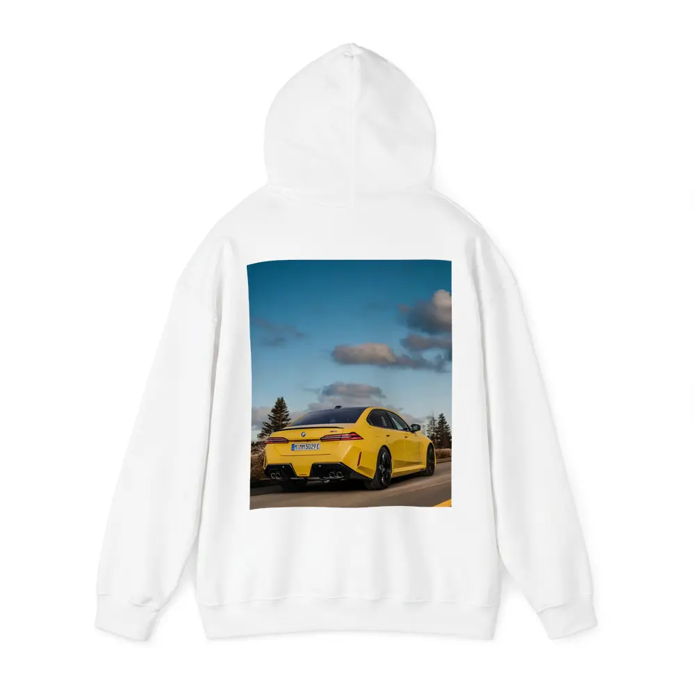 BMW M5 Yellow Sedan On Open Road – Hoodies