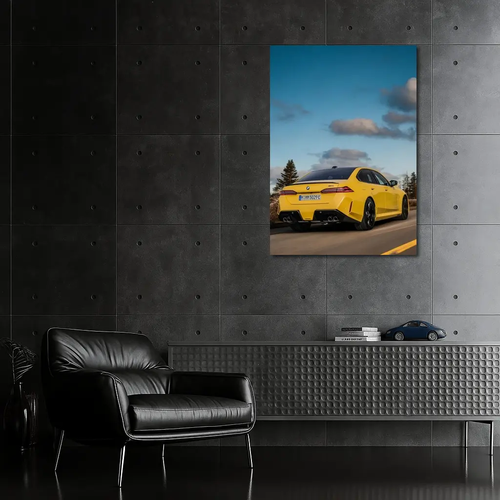 BMW M5 Yellow Sedan On Open Road – Wall Art