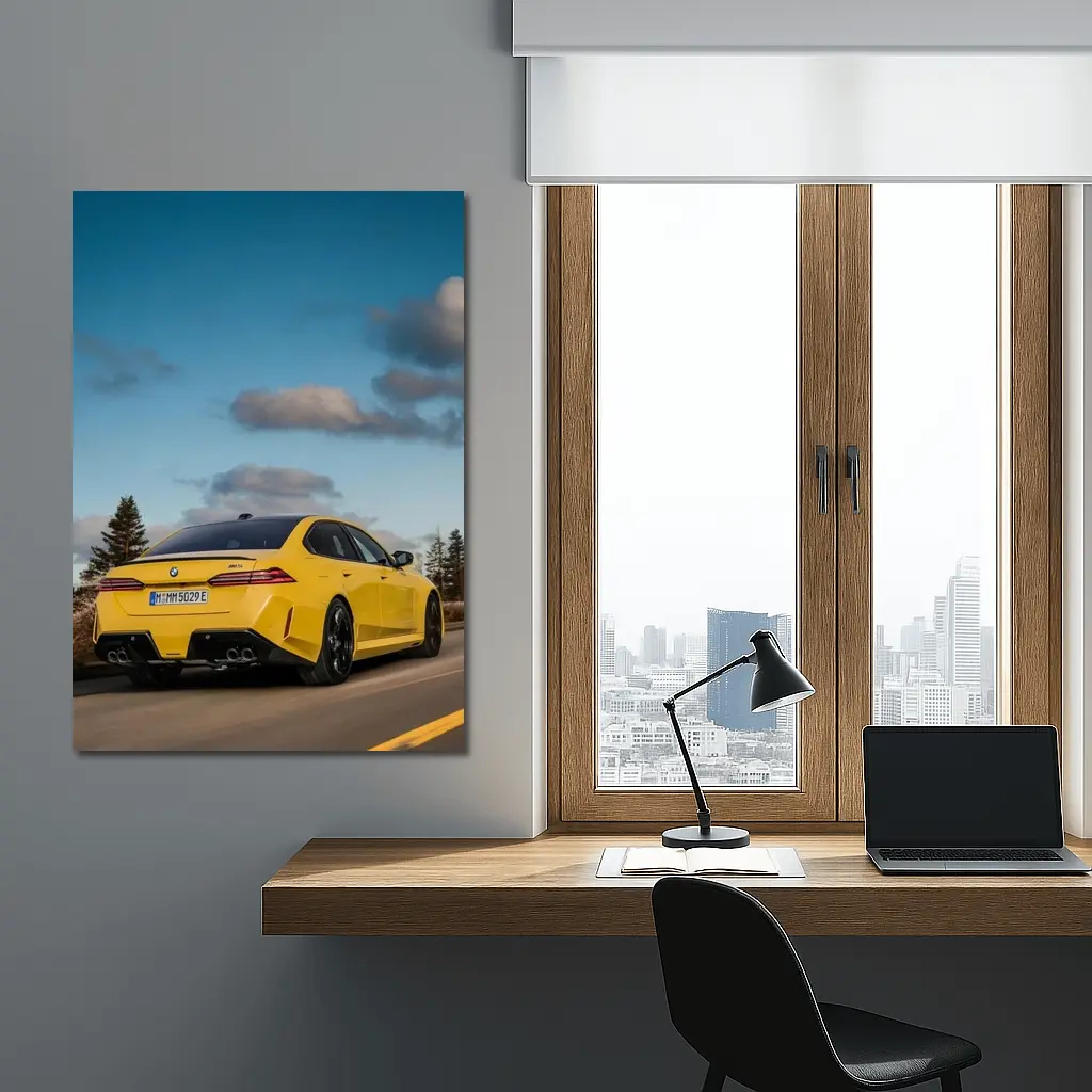 BMW M5 Yellow Sedan On Open Road – Wall Art