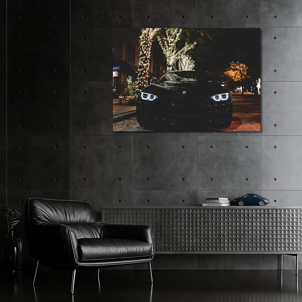 BMW Black Car City Night Lights – Wall Art