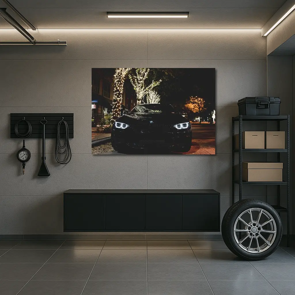 BMW Black Car City Night Lights – Wall Art