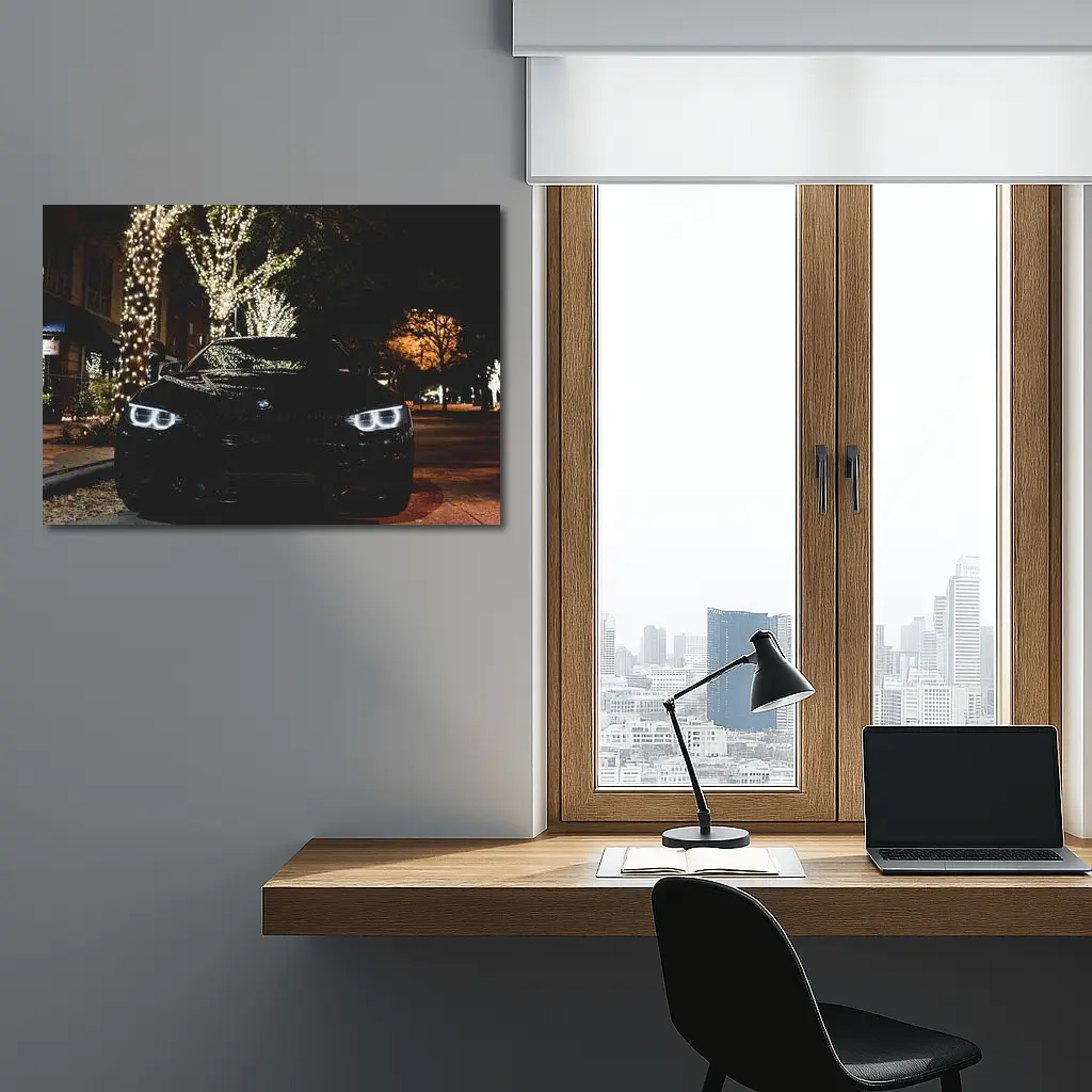 BMW Black Car City Night Lights – Wall Art