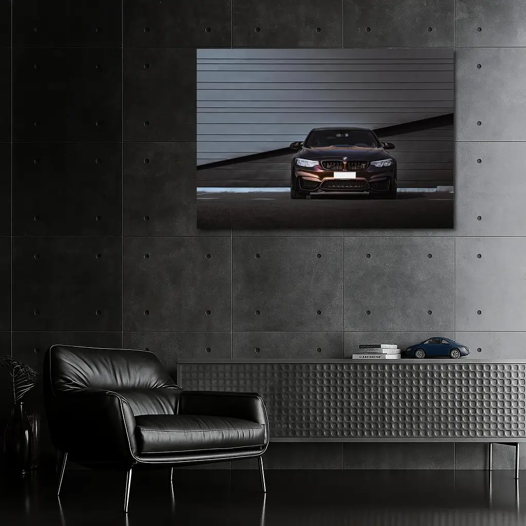 BMW M4 Dark Front View Industrial Wall – Wall Art
