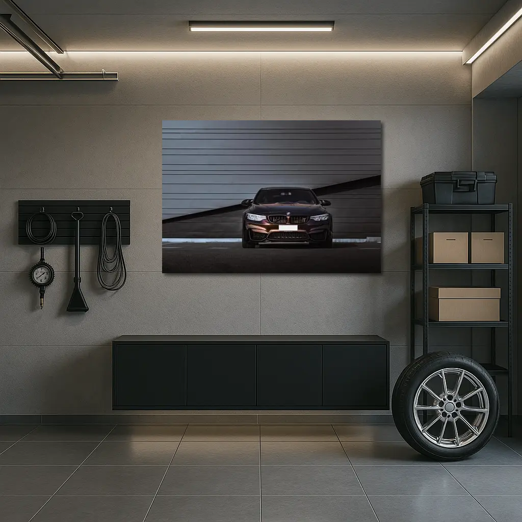 BMW M4 Dark Front View Industrial Wall – Wall Art