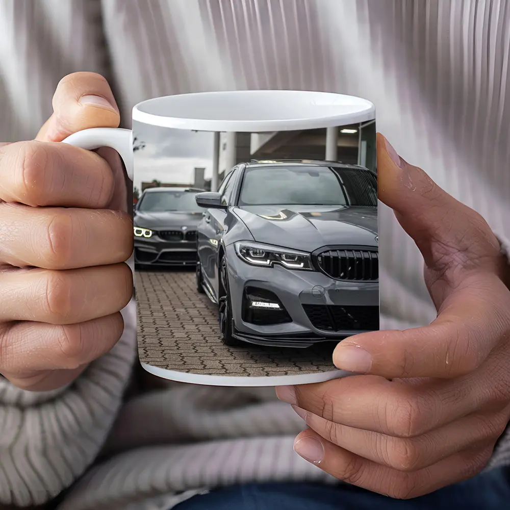 BMW 3 Series Gray Sedan Dealership Lot – Mugs