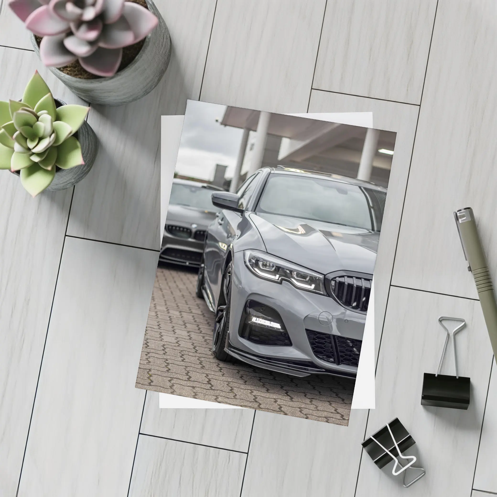 BMW 3 Series Gray Sedan Dealership Lot – Postcards