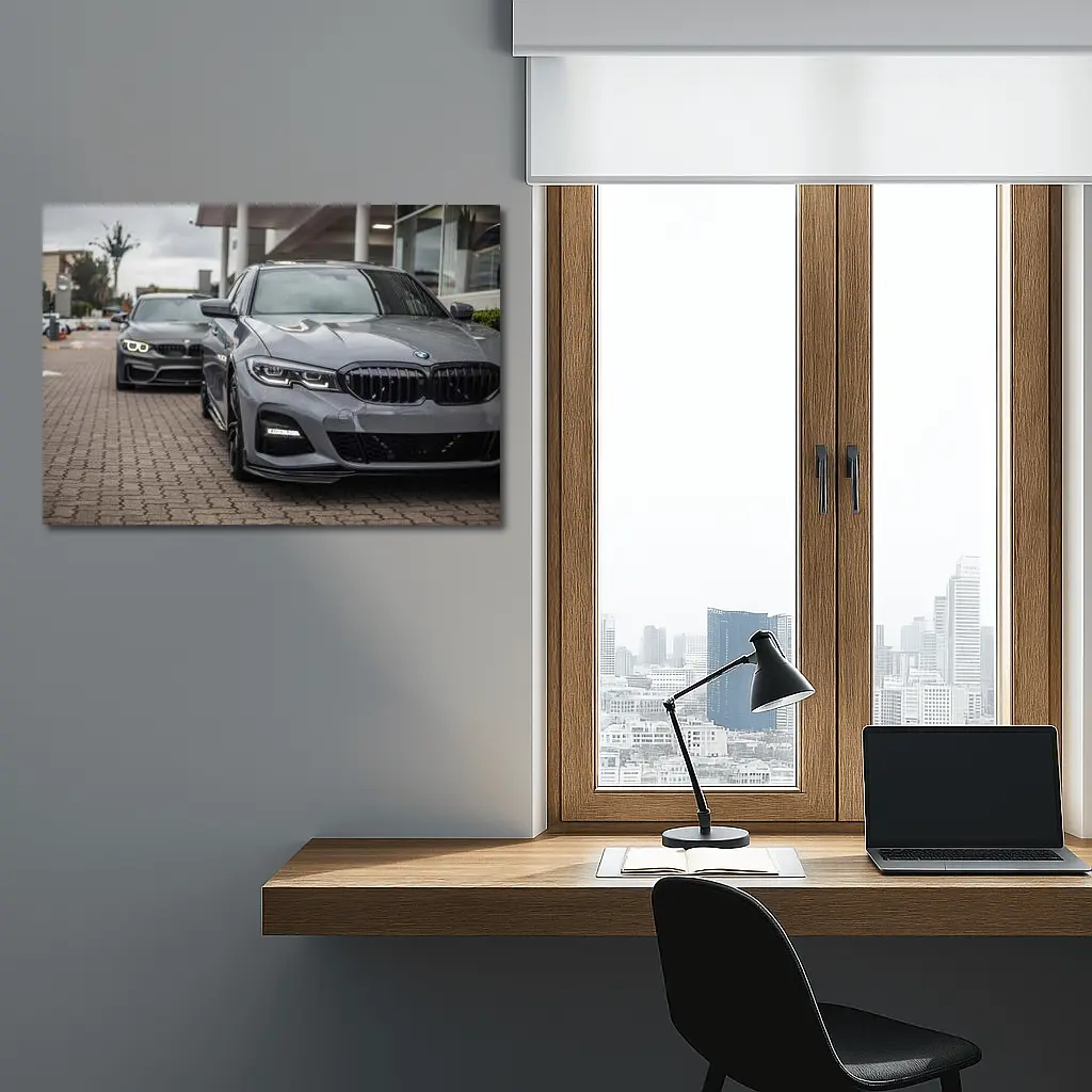 BMW 3 Series Gray Sedan Dealership Lot – Wall Art