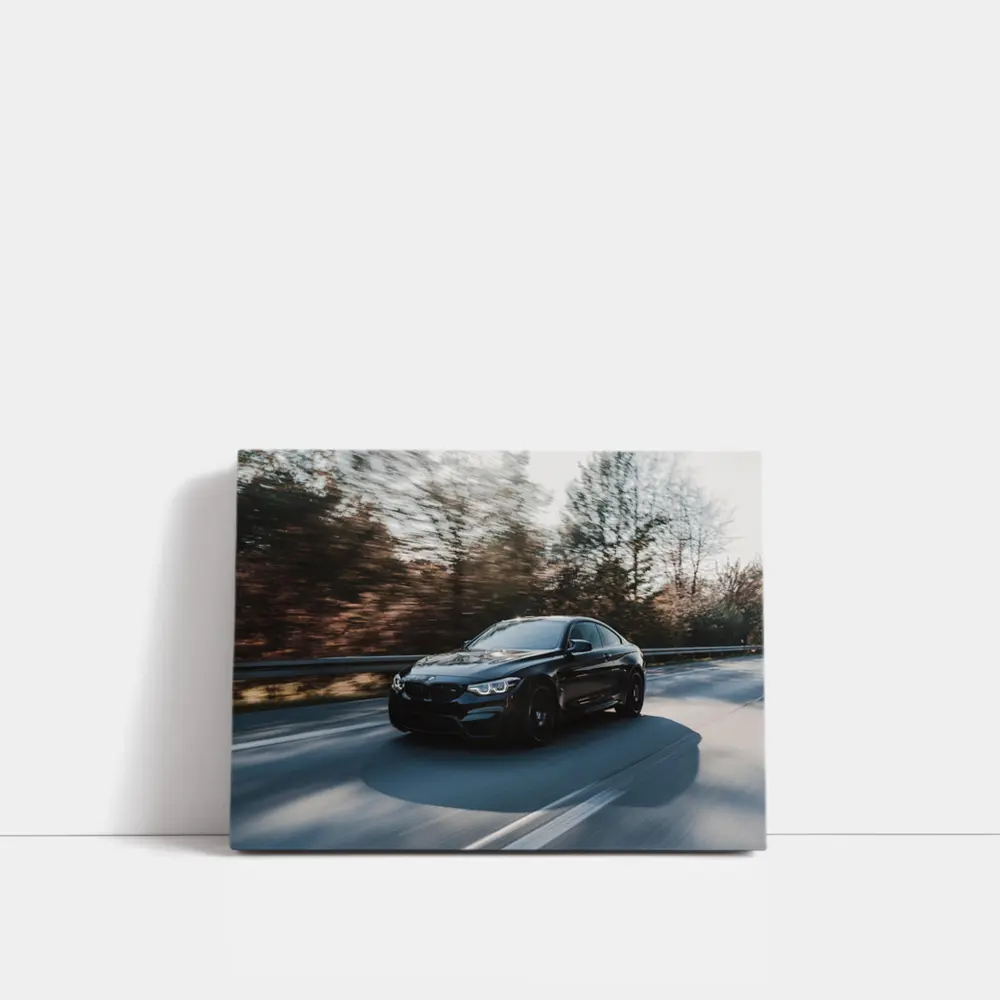 Black BMW M4 Speeding Through Forest Road – Wall Art