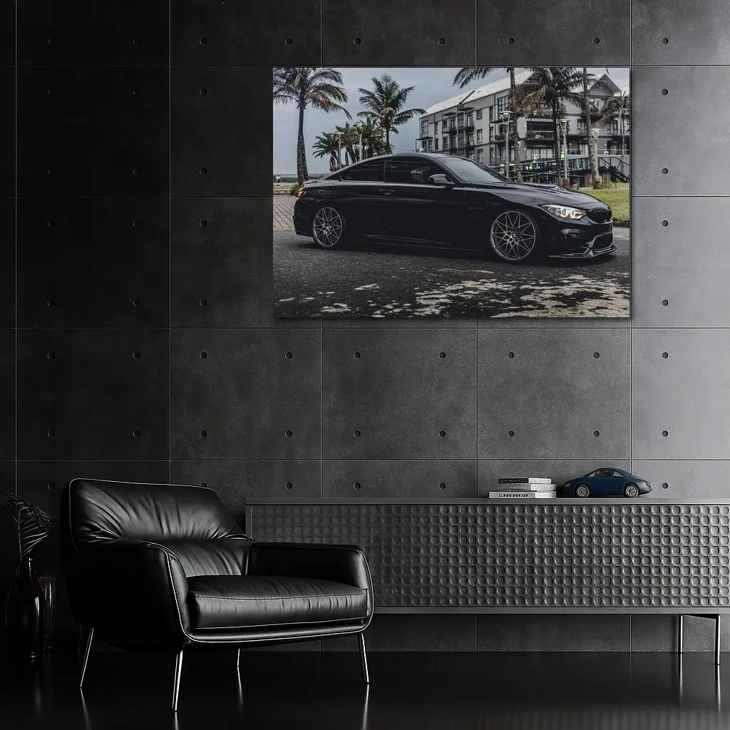Black BMW M4 Coupe Coastal Urban Setting – Wall Art
