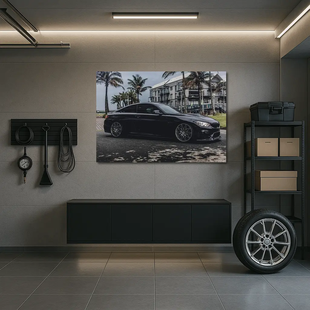 Black BMW M4 Coupe Coastal Urban Setting – Wall Art