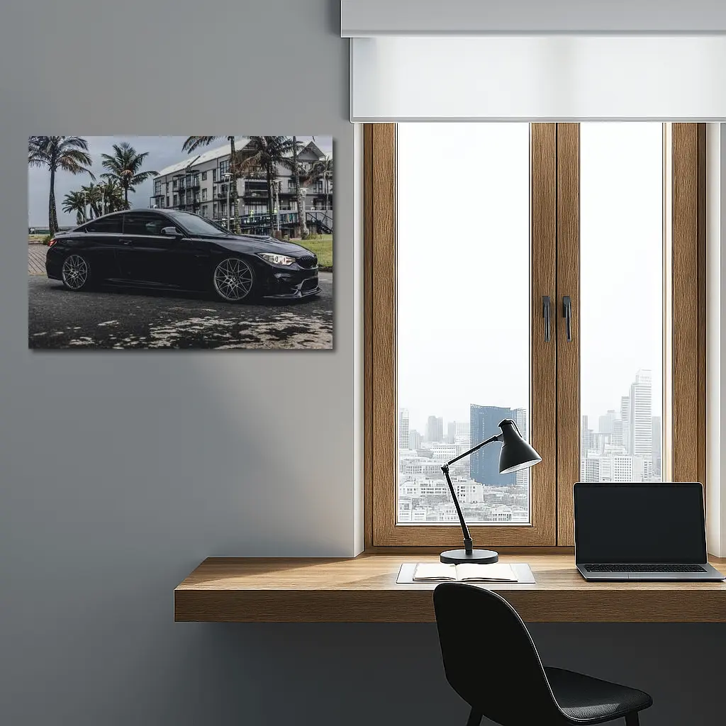 Black BMW M4 Coupe Coastal Urban Setting – Wall Art