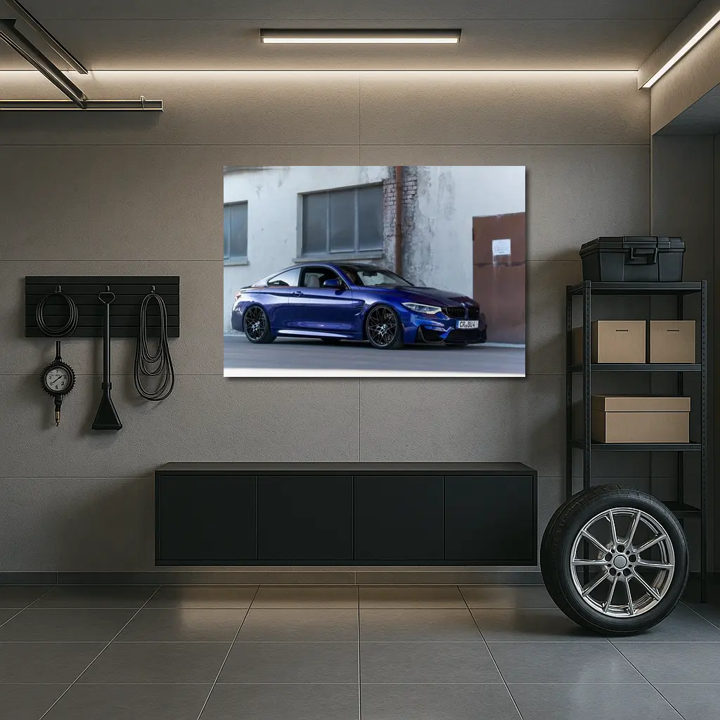BMW M4 Blue Coupe Urban Street Scene – Wall Art