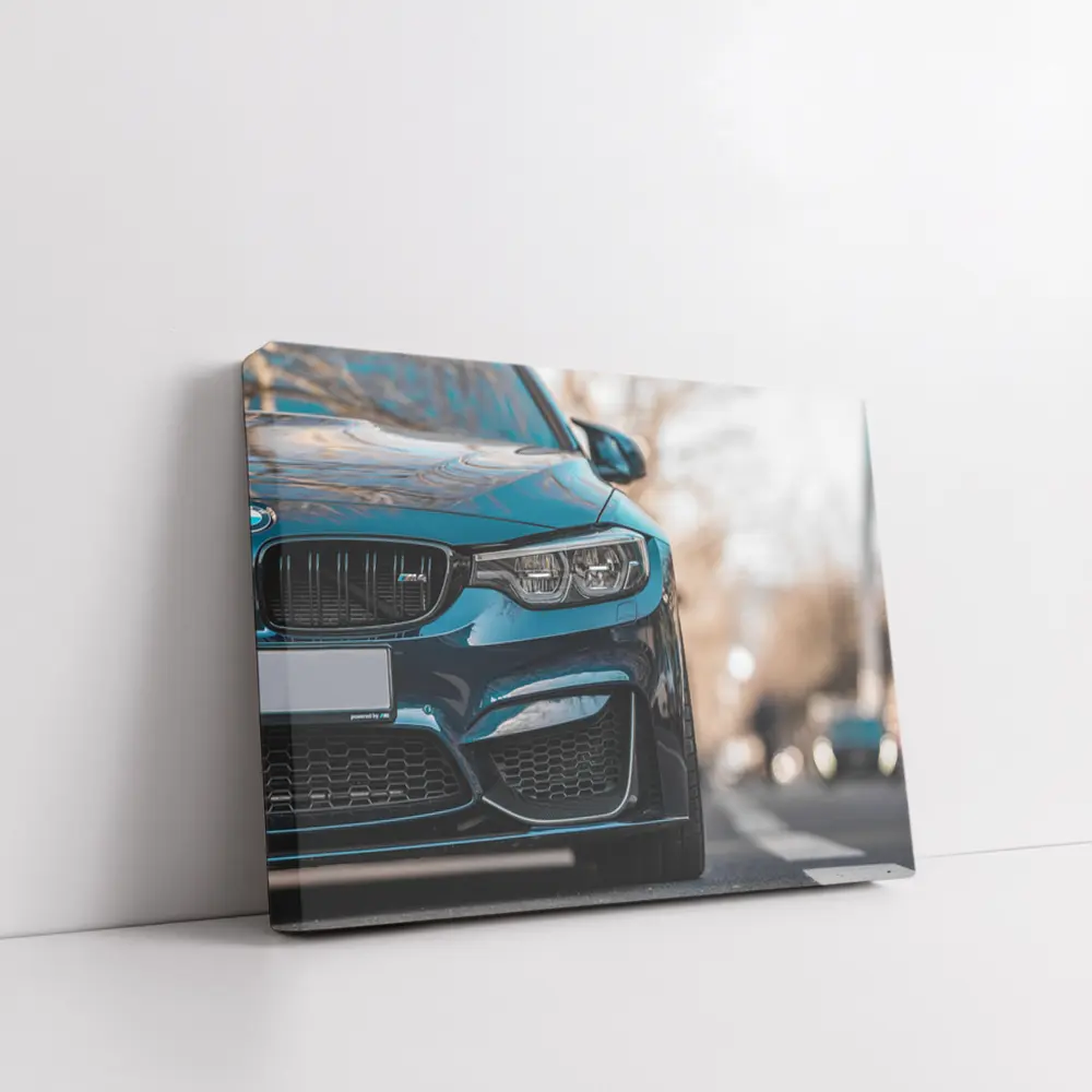 BMW M4 Teal Front View City Street – Wall Art