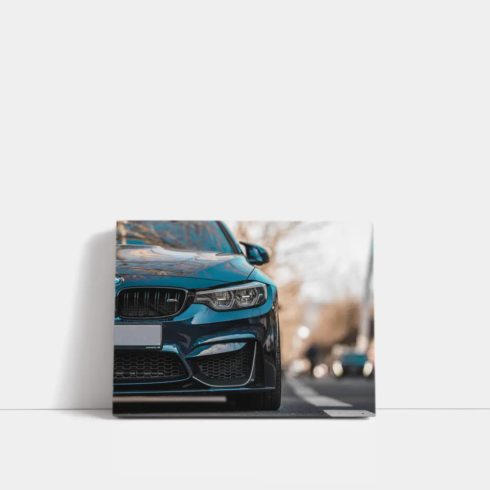 BMW M4 Teal Front View City Street – Wall Art