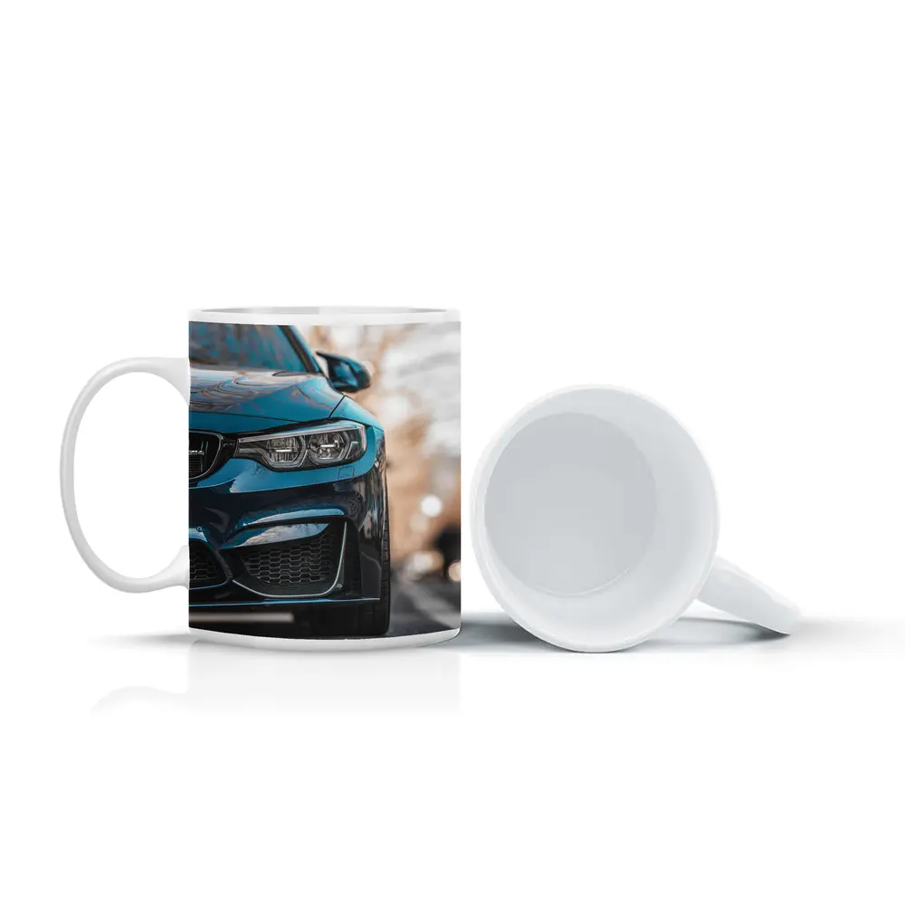 BMW M4 Teal Front View City Street – Mugs