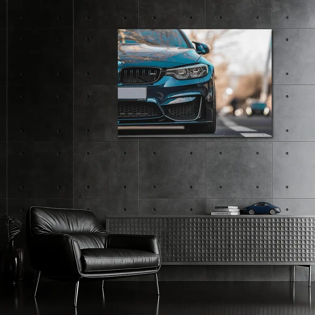 BMW M4 Teal Front View City Street – Wall Art