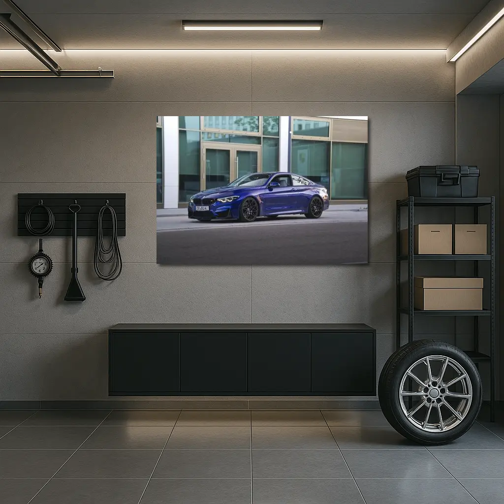 BMW M4 Blue Coupe Urban Street Scene – Wall Art