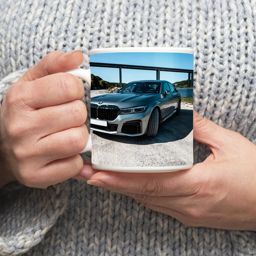 BMW Seven Series Gray Sedan by River – Mugs