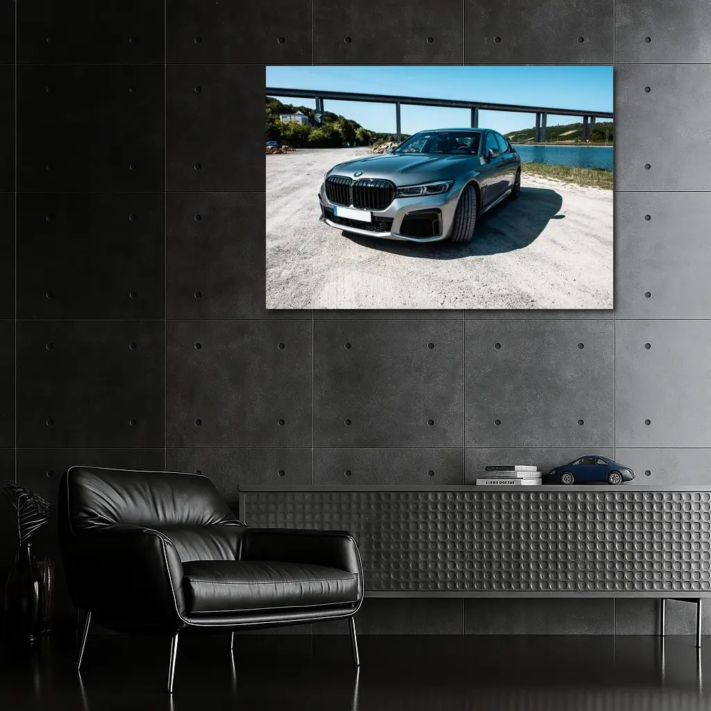 BMW Seven Series Gray Sedan by River – Wall Art