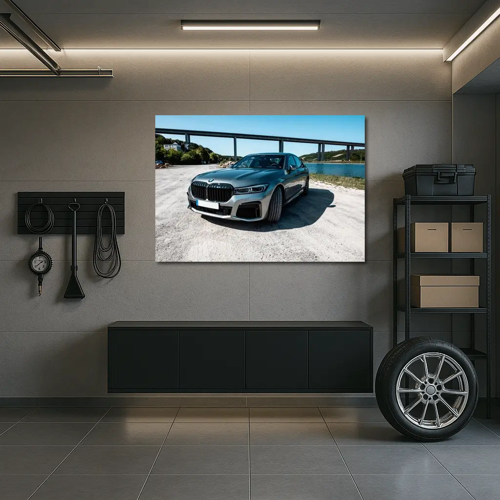 BMW Seven Series Gray Sedan by River – Wall Art