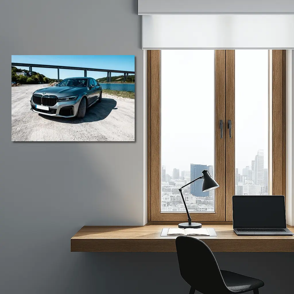 BMW Seven Series Gray Sedan by River – Wall Art