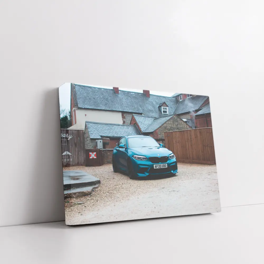 BMW M2 Blue Coupe Gravel Courtyard Setting – Wall Art