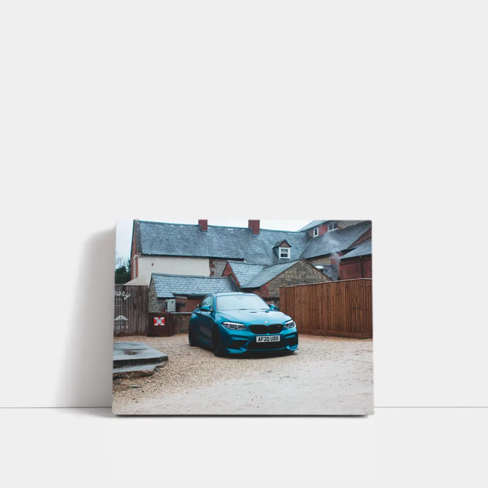 BMW M2 Blue Coupe Gravel Courtyard Setting – Wall Art