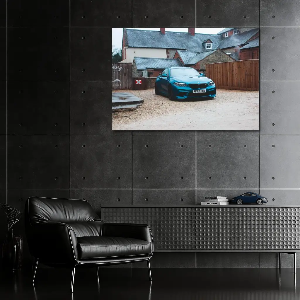 BMW M2 Blue Coupe Gravel Courtyard Setting – Wall Art