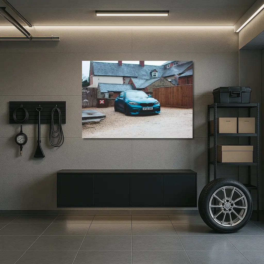 BMW M2 Blue Coupe Gravel Courtyard Setting – Wall Art