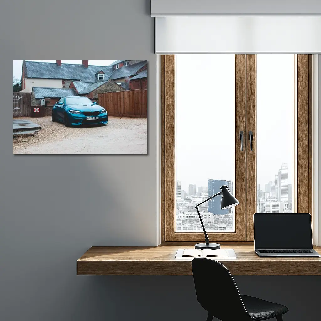 BMW M2 Blue Coupe Gravel Courtyard Setting – Wall Art