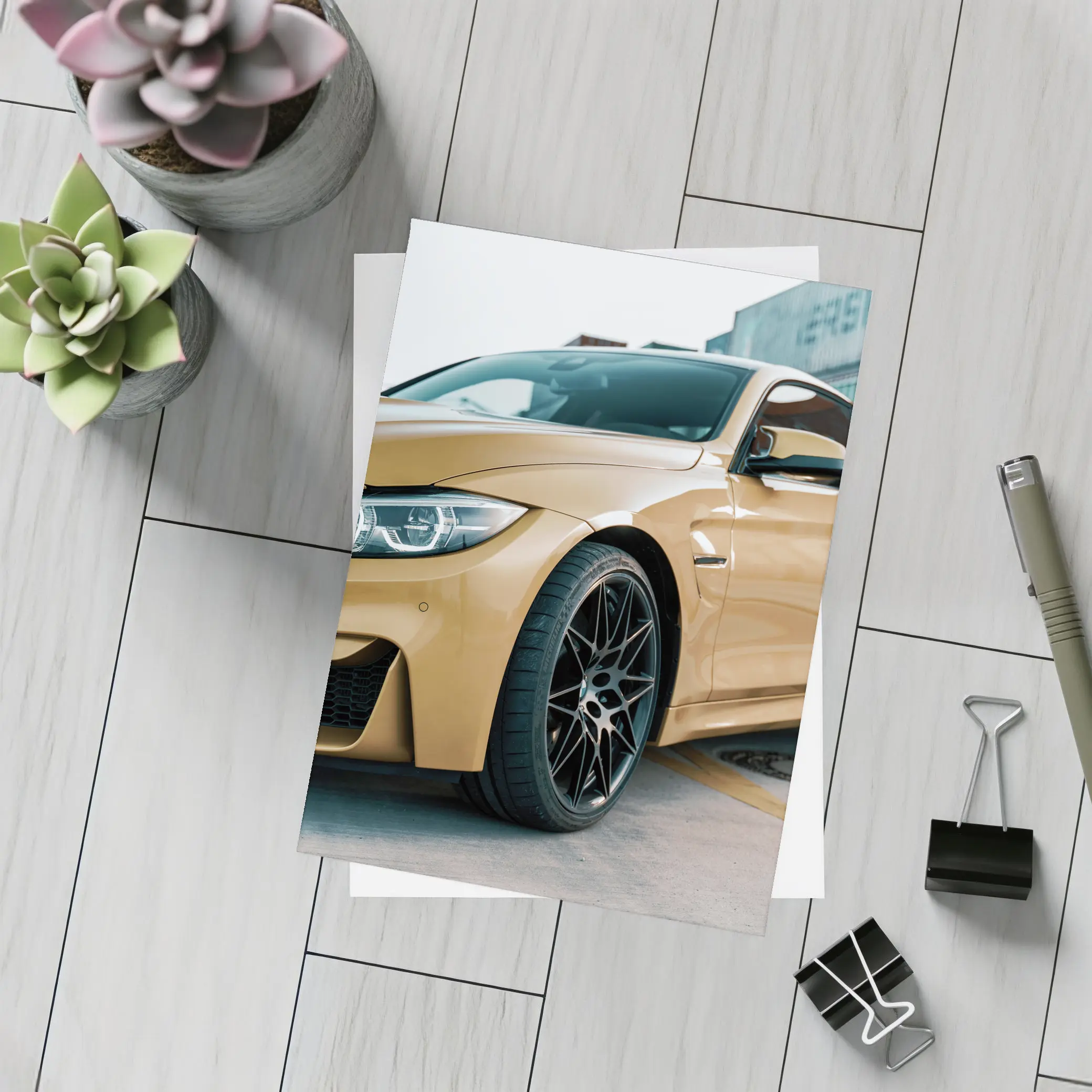 BMW M4 Gold Coupe Industrial Port Setting – Postcards