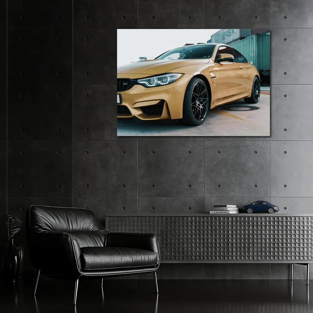 BMW M4 Gold Coupe Industrial Port Setting – Wall Art