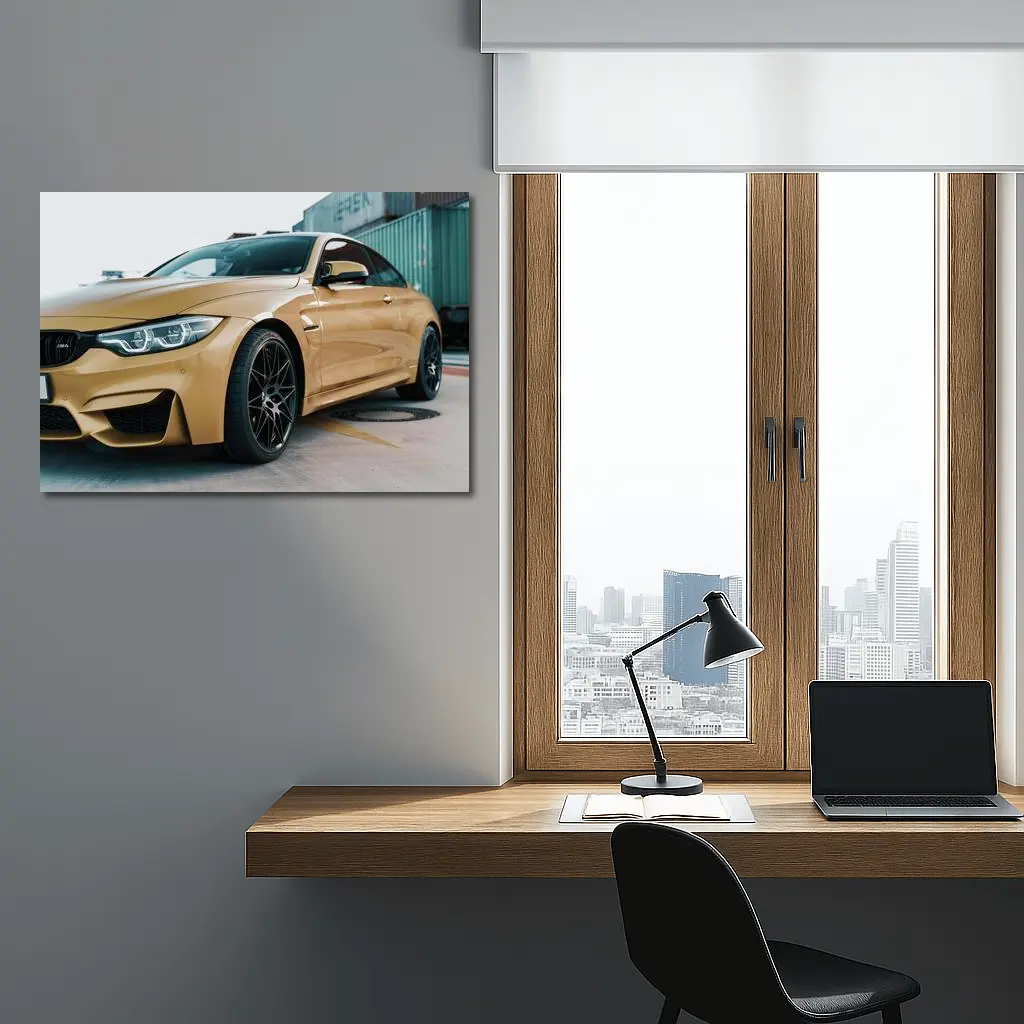 BMW M4 Gold Coupe Industrial Port Setting – Wall Art