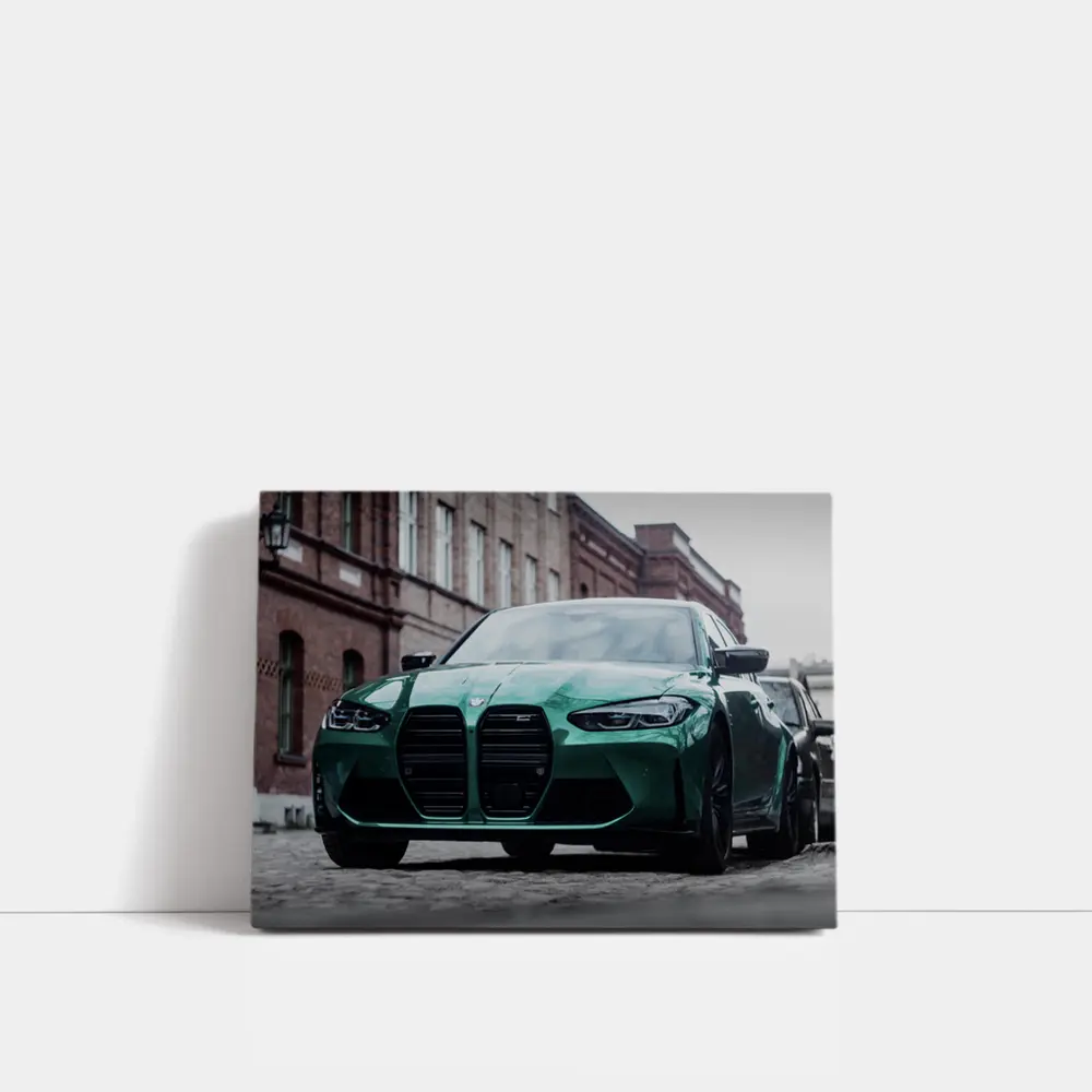 BMW M3 Green Sedan Urban Street Scene – Wall Art