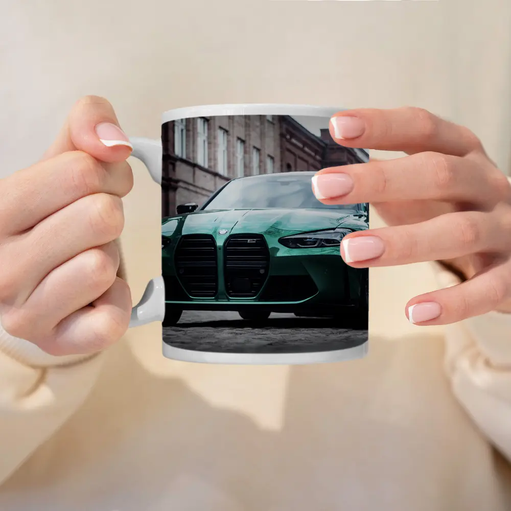 BMW M3 Green Sedan Urban Street Scene – Mugs
